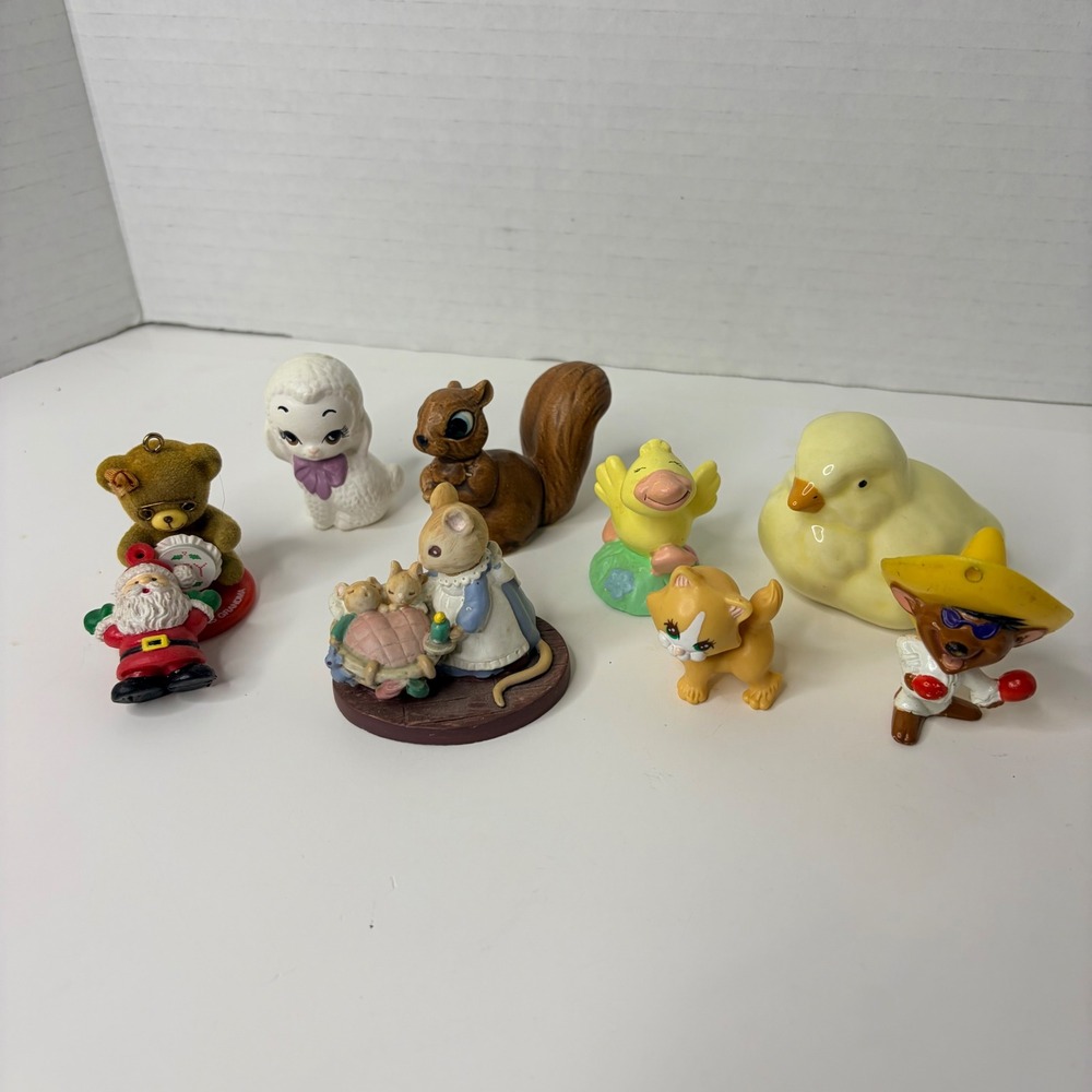 Vintage Miniature Figurine‎ Lot Santa Bear Lamb Squirrel Mouse Duckling 9pc
